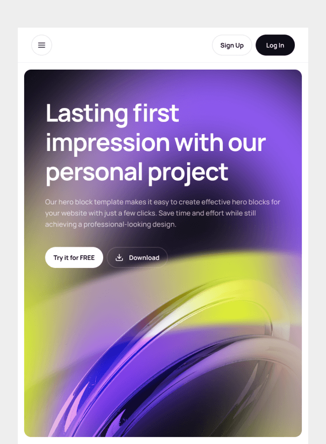 Tablet view for a software template website