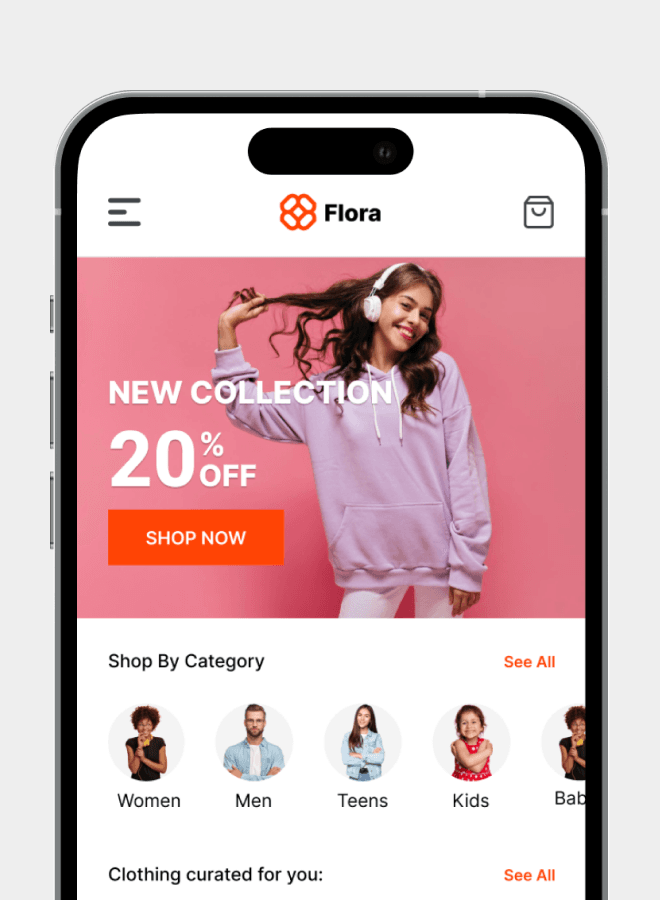 Mobile view layout for a online clothing ecommerce template website