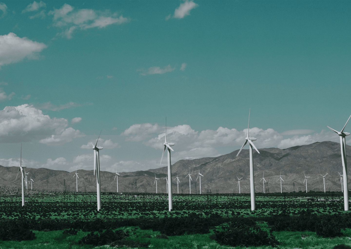 Windmill farm on scenic background